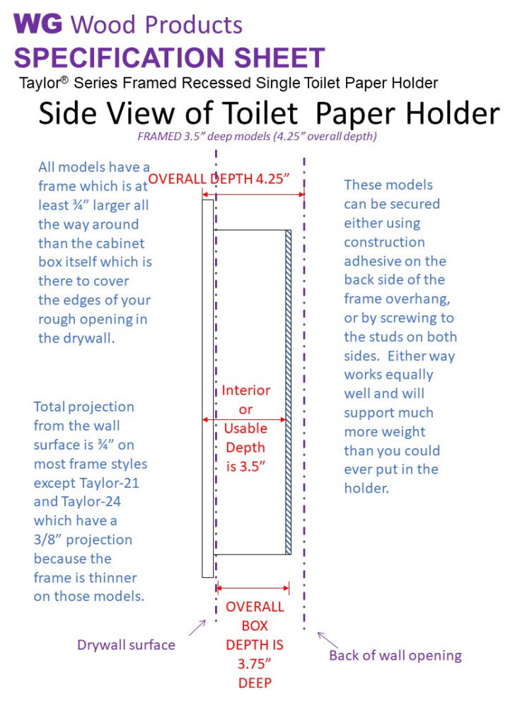 Tampa Recessed Solid Wood Toilet Paper Holder 7 x 8.5, Primed Gray