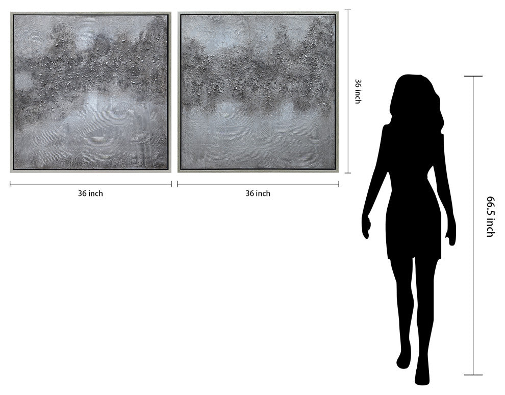 "Fog" Abstract Diptych Textured Metallic Hand Painted Wall Art by Martin Edwards