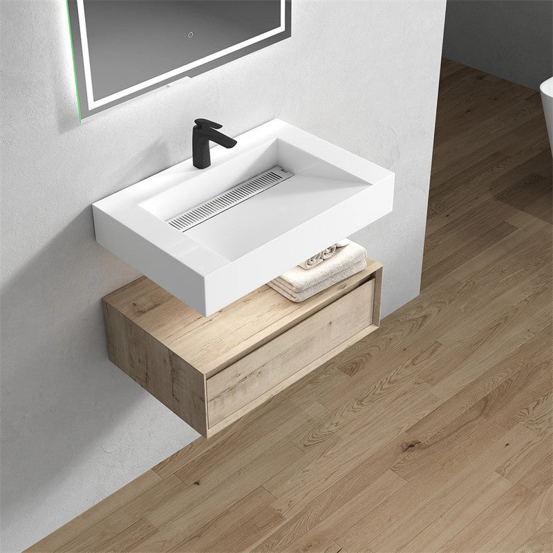 Alysa 30'' Floating Vanity, Acrylic Sink, Light White Oak