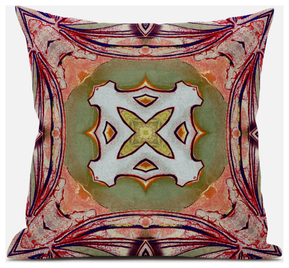 18" Magenta Green Geo Tribal Suede Throw Pillow