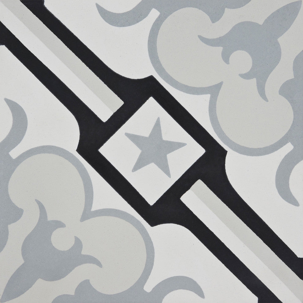 8"x8" Chala Handmade Cement Tile, Black/Gray, Set of 12
