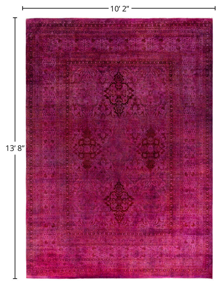 Overdyed, One-of-a-Kind Hand-Knotted Area Rug Pink, 10'2"x13'8"