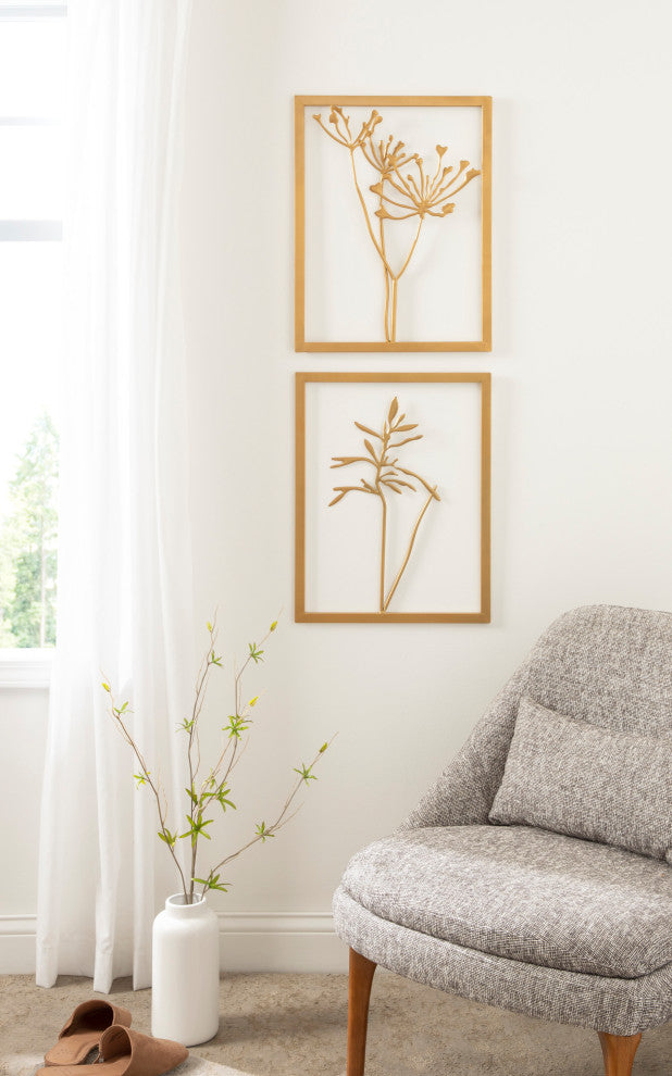 Malak Metal Framed Wall Art Set, Gold, 2 Piece