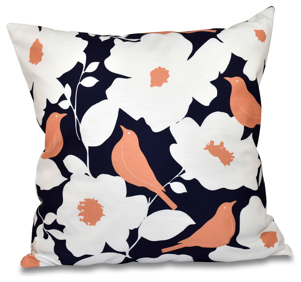 Modfloral, Floral Print Pillow, Navy Blue, 18"x18"