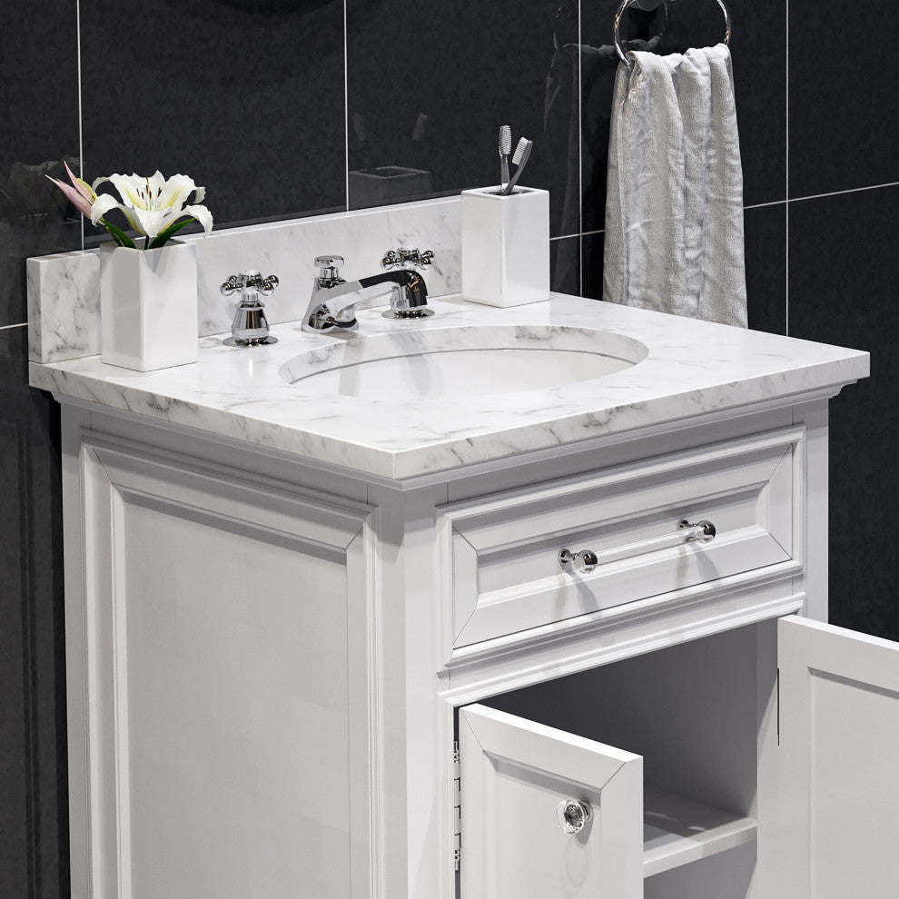 Derby White Bathroom Vanity, Pure White, 24" Wide, No Mirror, No Faucet