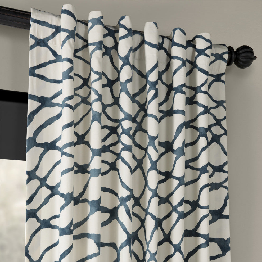 Ellis Printed Cotton Twill Curtain Single Panel, Ellis Blue, 50"x84"