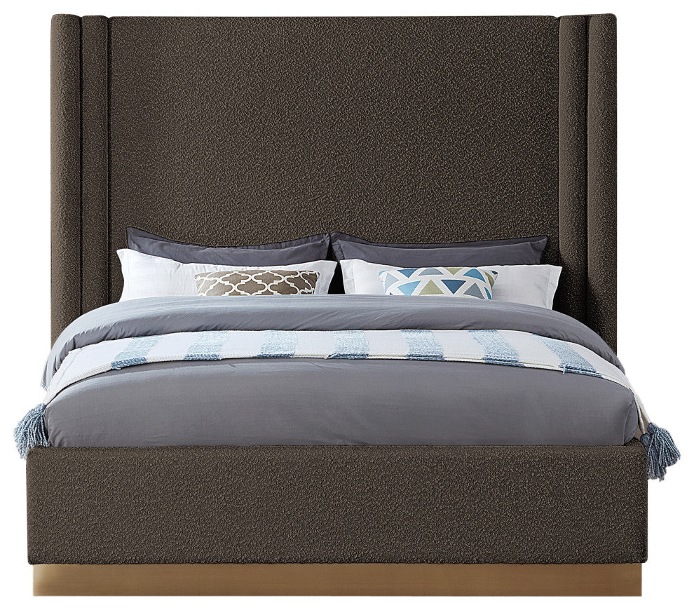 Halton Boucle Fabric Bed, Brown, Queen