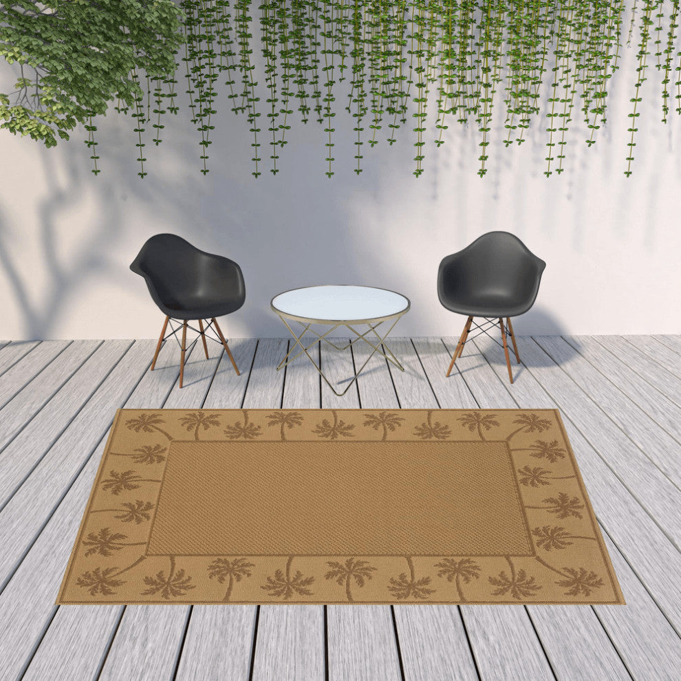 7' x 10' Beige Stain Resistant Indoor Outdoor Area Rug