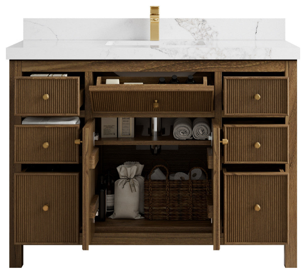 Sonoma Teak 48 Single Sink Bath Vanity in Dark Natural with 2" Calacatta Nuvo