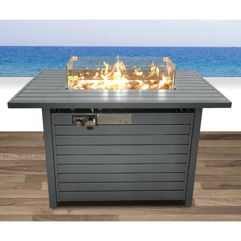 Steel Propane Outdoor Fire Pit Table With Lid, Gray