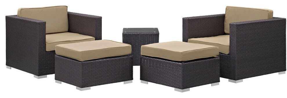 Modway Convene 5-Piece outdoor Patio Sectional Set, Espresso Mocha