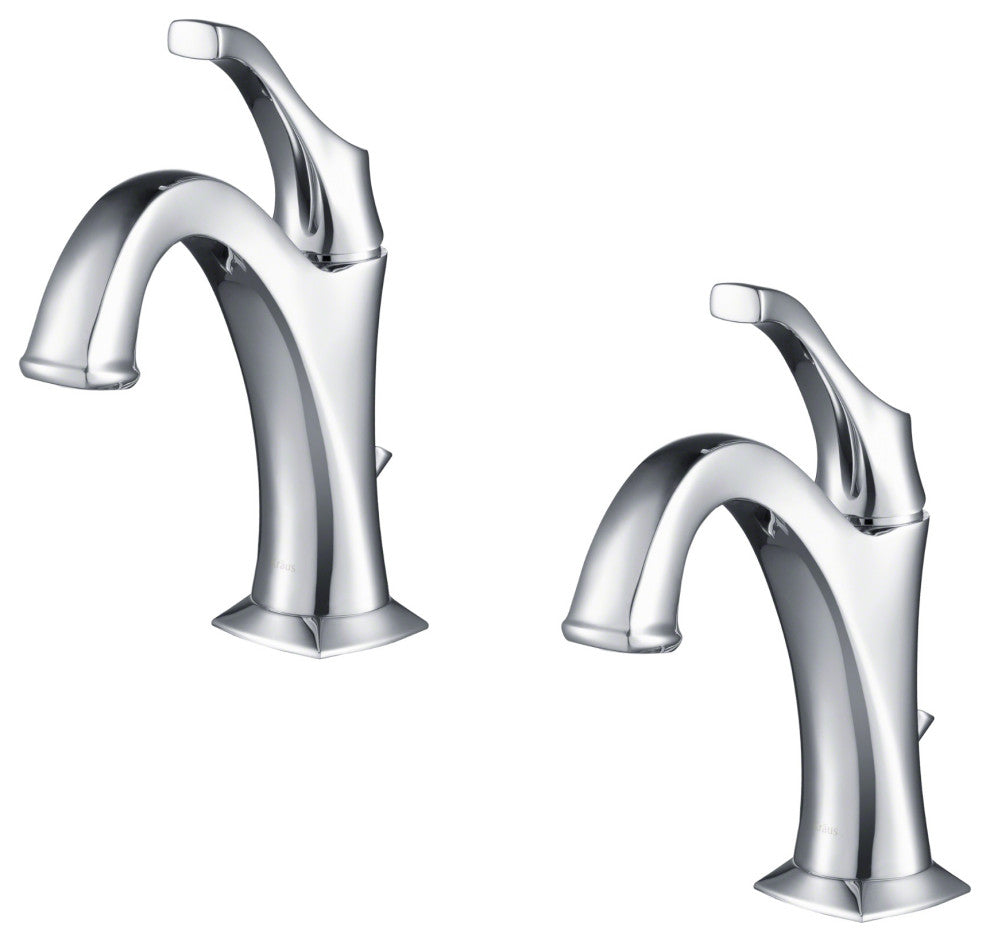 Kraus Arlo Single Handle Basin Faucet, Lift Rod Drain, Chrome, Set of 2
