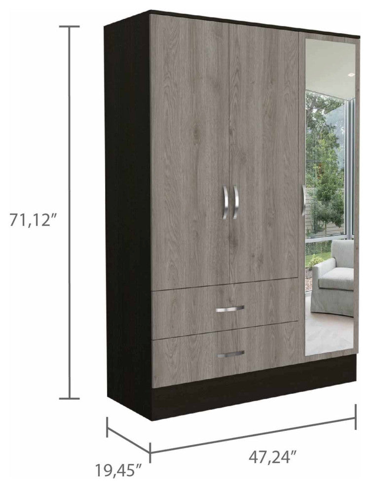Mirrored Armoire Draggo, Bedroom, Black / Light Gray