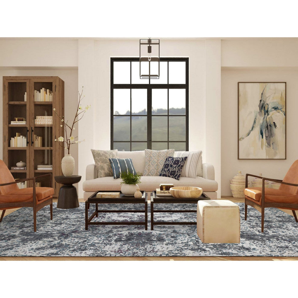 Carbon Gray Modern Abstract Design Hand Knotted Wool and Silk Rug 9'10"x13'7"