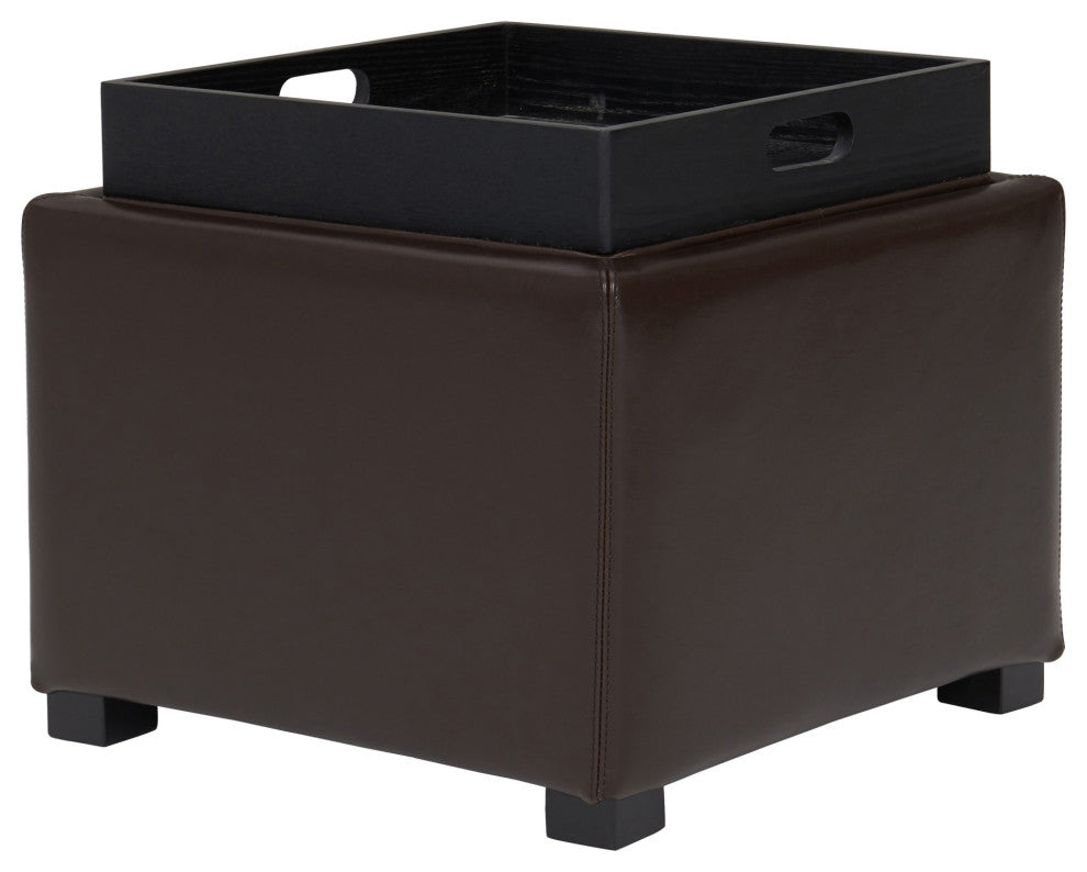 Cameron Square Leather Storage Ottoman - Brown