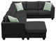 7-Seat Fabric Modular Sectional Sofa Couch Set with Ottoman and Pillows, Black