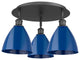 Ballston Dome-3 Light 19" Flush Mount-Matte Black, Blue Shade