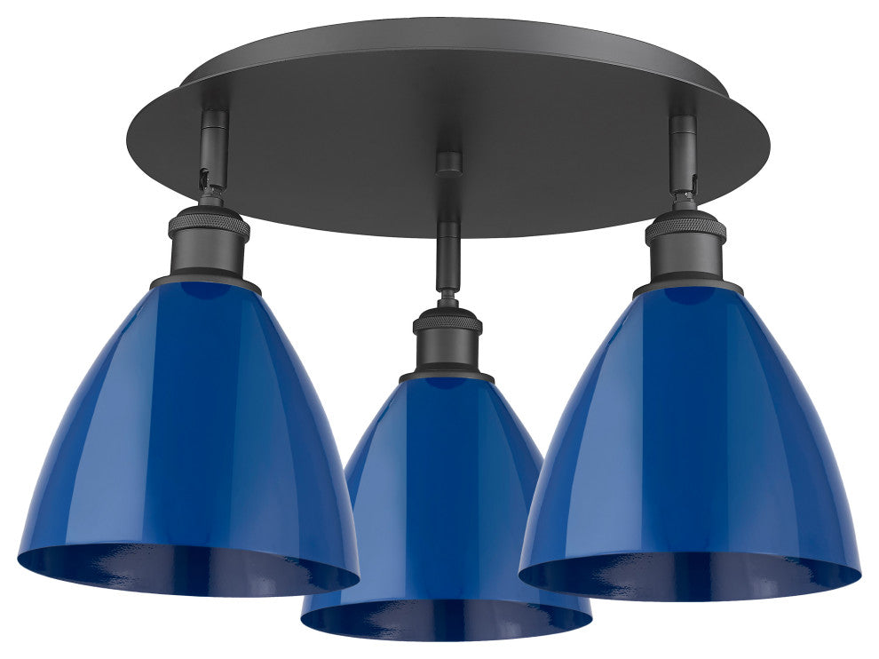 Ballston Dome-3 Light 19" Flush Mount-Matte Black, Blue Shade