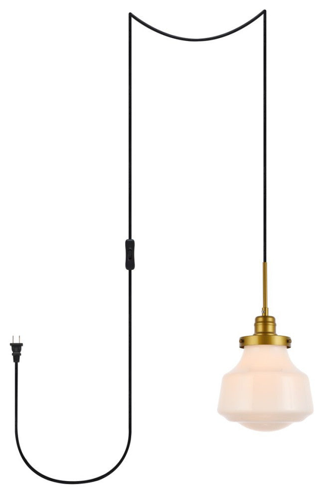 Leighton 1-Light Brass and frosted White Glass Plug-In Pendant