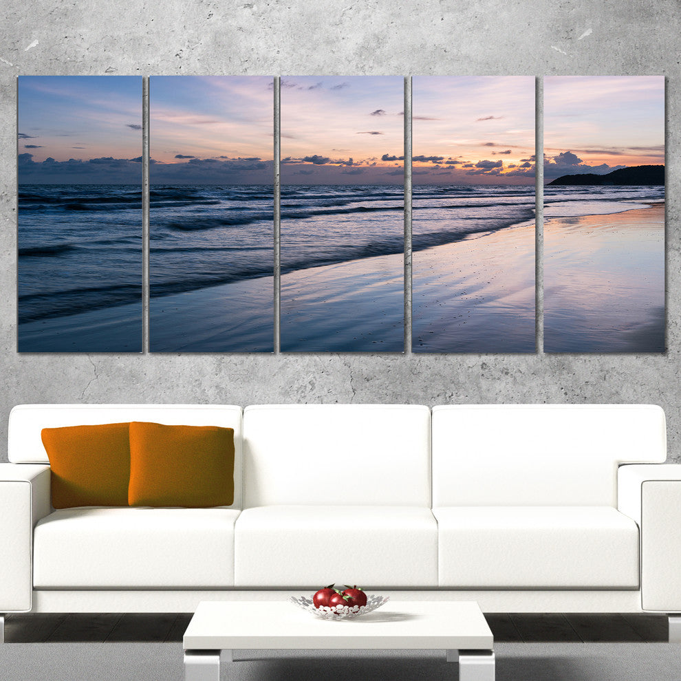 "Blue Sunset Sea Waves Thailand" Oversized Beach Wall Art, 5 Panels, 60"x28"
