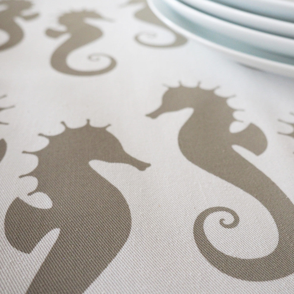 Seahorse Eco Coastal Table Runner, 16"x90", Cream