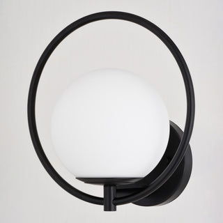 Bucktown 1-Light Mid-Century Modern Wall Sconce White Globe Glass, Matte Black