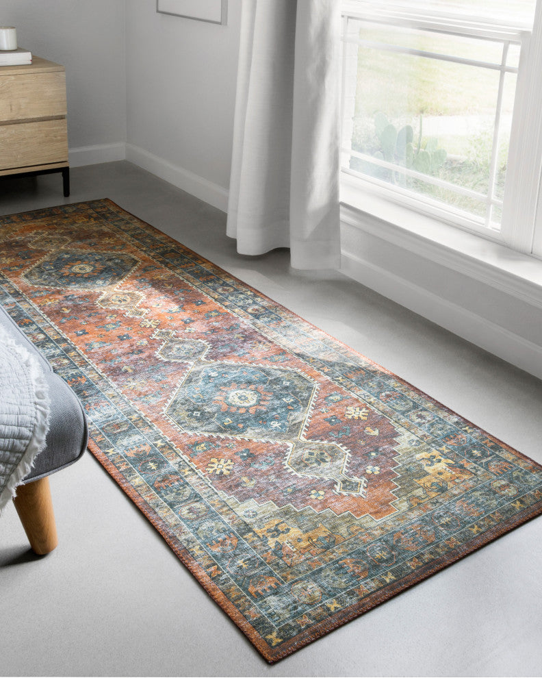Rust Blue Printed Polyester Skye Area Rug by Loloi II, 6'-0" X 9'-0"