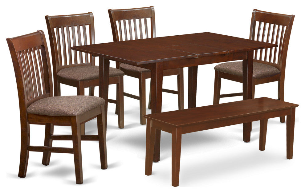 6 Pc Dining Room Set With Bench -Table With 4 Dining Table Chairs And Bench