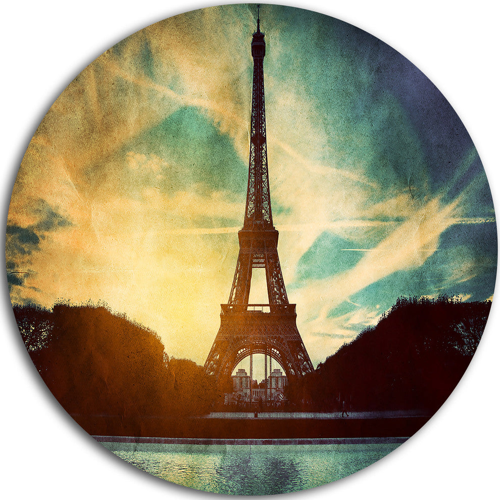 Eiffel Tower Retro Style, Cityscape Round Wall Art, 23"