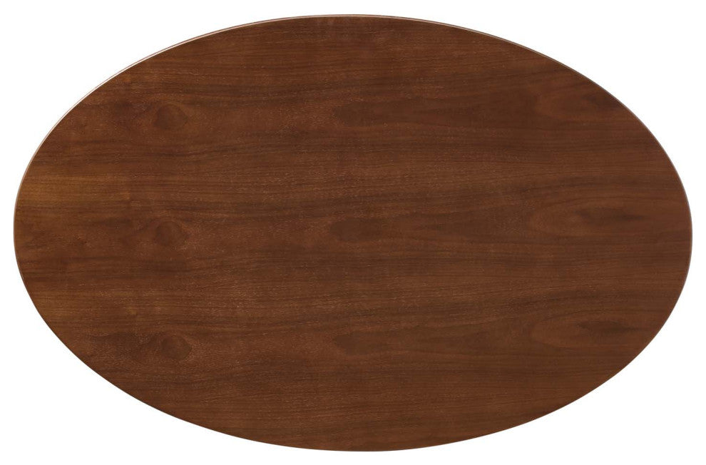 Dining Table, Oval, Wood, Metal, Gold Brown Brown Walnut, Cafe Bistro Restaurant