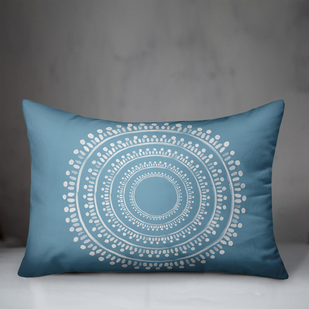 Centered Blue Boho Circle 20x14 Spun Poly Pillow