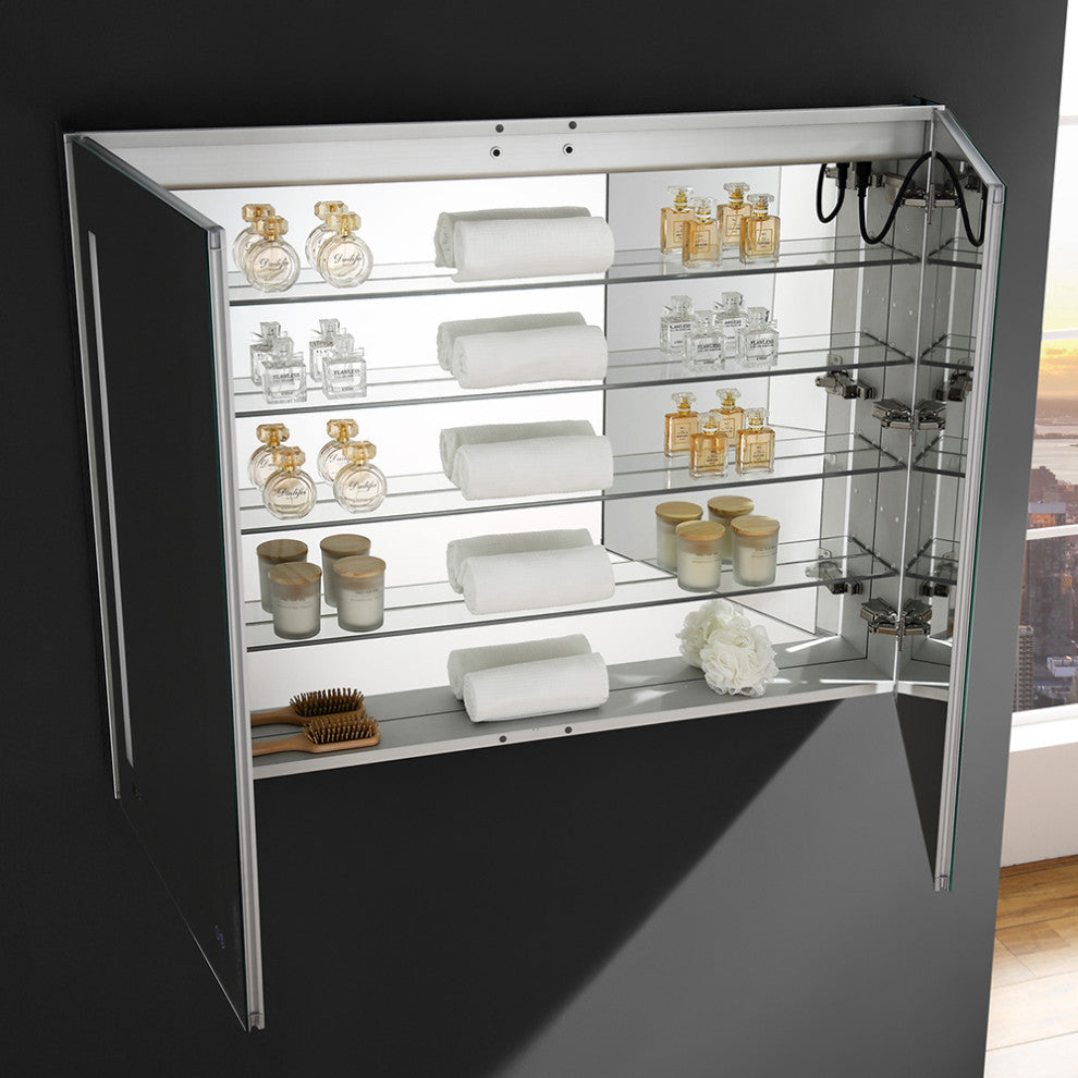 Tiempo Bathroom Medicine Cabinet With LED Lighting and Defogger, 48"x36"