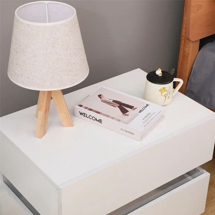 Modern LED Light Nightstand w/2 Drawers with 20 Colors, White