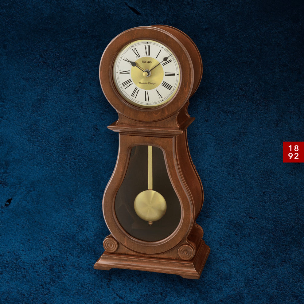 Seiko Clocks, Rounded Wood Finish Clock With Chime and Pendulum