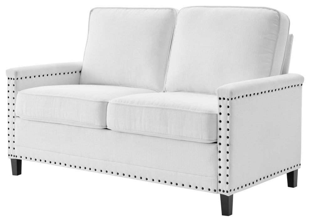 Loveseat Sofa, Fabric, White, Modern, Living Lounge Room Hotel Lobby Hospitality