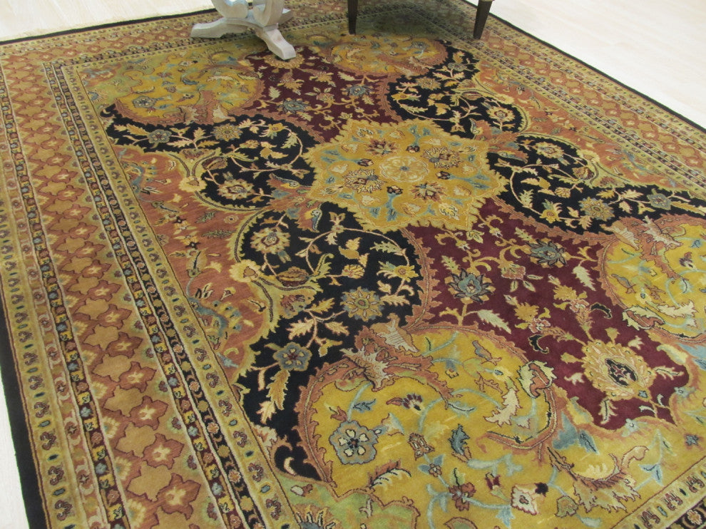 Hand-Knotted New Zealand Wool Black Transitional Oriental Polonaise Rug, 10'x14'