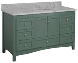 Abbey 60" Bath Vanity, Base: Sage Green, Top: Carrara Marble, Single Vanity