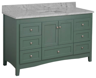Abbey 60" Bath Vanity, Base: Sage Green, Top: Carrara Marble, Single Vanity