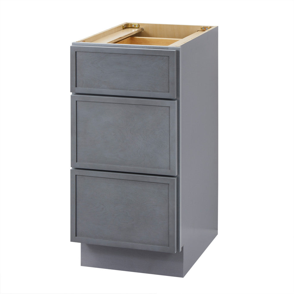 Vanity Art Birch Plywood Single Base Storage Cabinet, Smoky Gray, 15 Inch (3 Drawers)