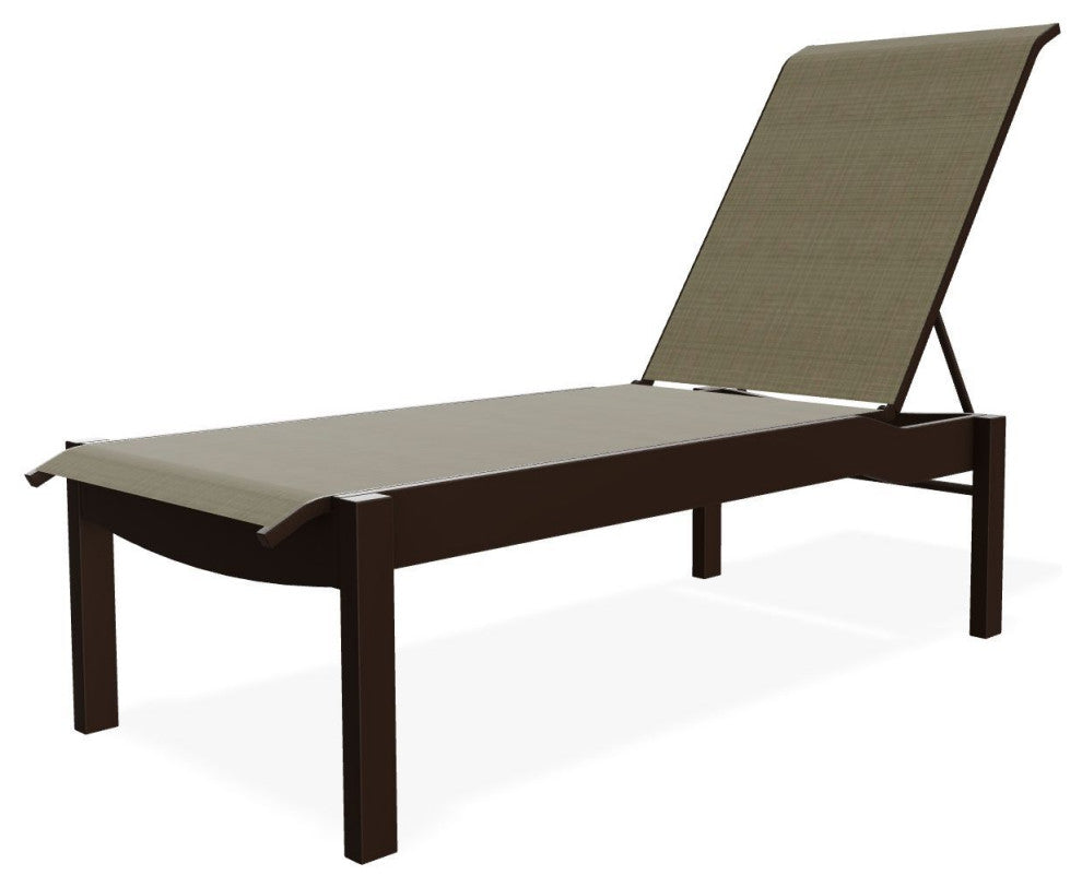 Leeward Sling Stackable Outdoor Chaise Lounge, Elevation Stone/Kona