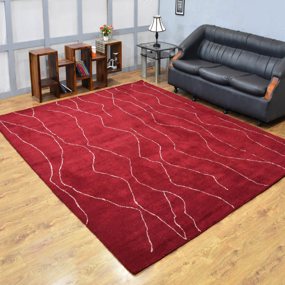 HAND KNOTTED LOOM SILK ECO-FRIENDLY RUGS-8'x10',Rectangle,Red White,Contemporary