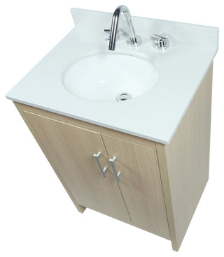 Single Vanity, Neutral Finish Top With White Engineered Stone And Oval Sink, 25"