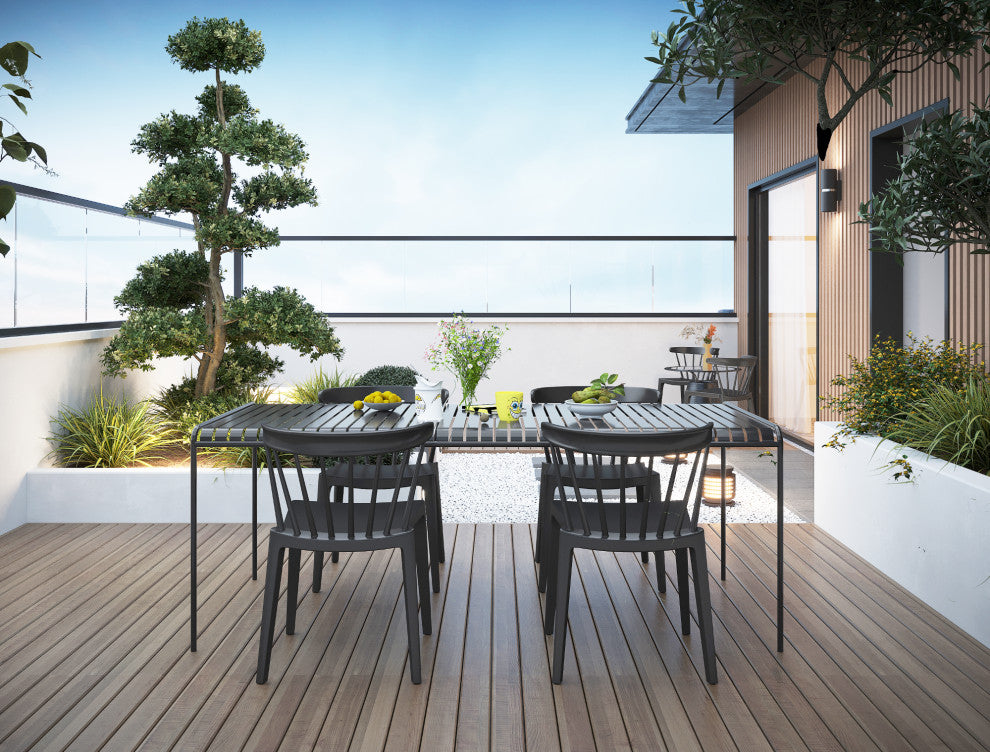 Set of 2 Dining Side Chairs, Plastic Indoor/Outdoor Stackable Patio Chair, Black