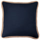 Washed Linen Jute Trimmed Euro Sham, 27"x27", Navy, 1 Piece