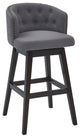 30" Gray Tufted Fabric and Dark Espresso Wood Swivel Bar Stool