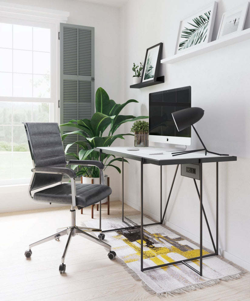 Office Chair, Faux Vinyl Leather, Steel, Gray, Silver Home Business
