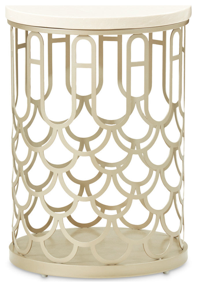 La Marisia Marble End Table, Creamy Pearl/Champagne