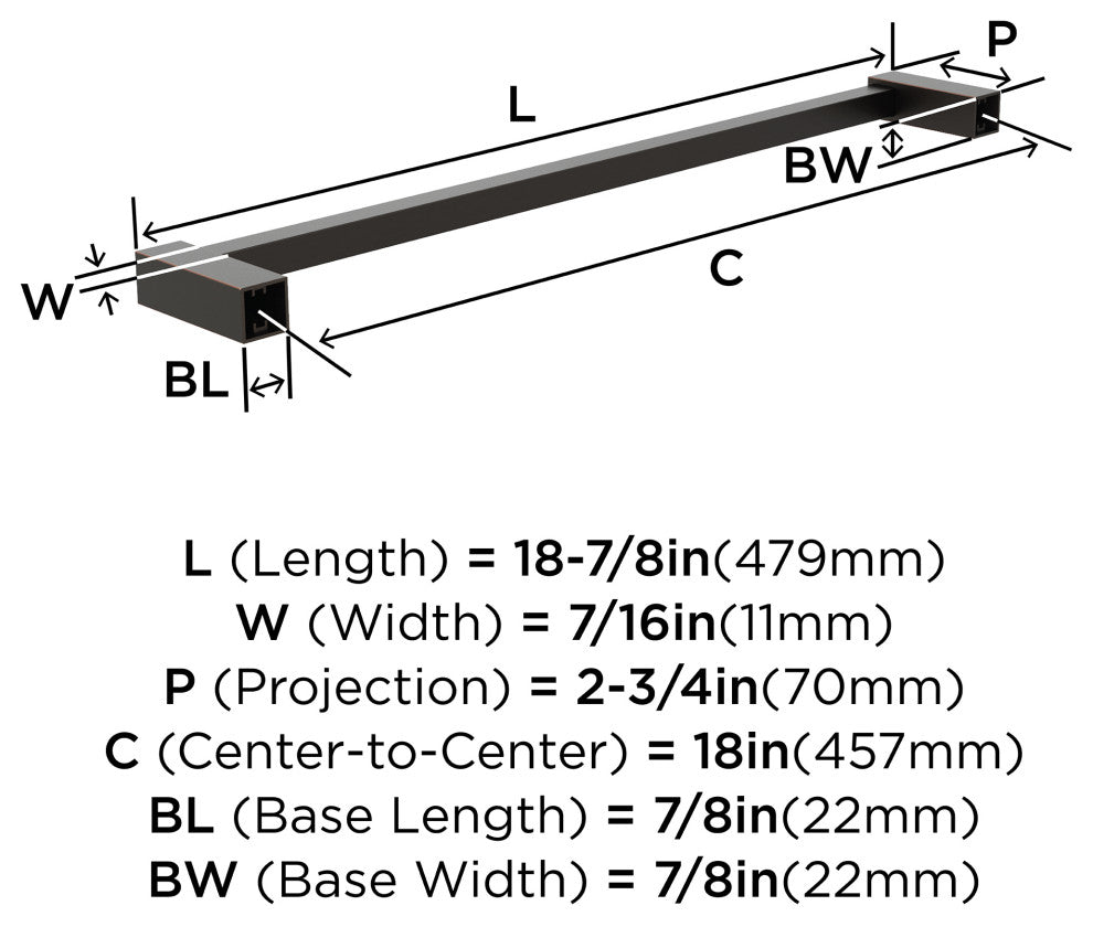 Amerock Monument Contemporary Towel Bar, Oil Rubbed Bronze, 18" Center-to-Center