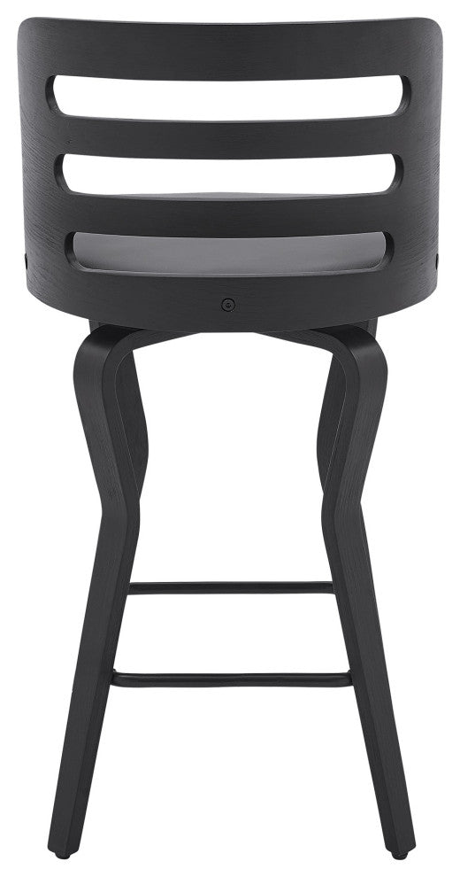 Verne 26" Swivel Gray Faux Leather and Black Wood Bar Stool