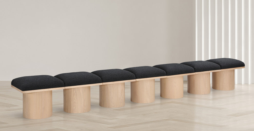 Pavilion Boucle Fabric Upholstered 7-Piece Modular Bench, Black, Natural Finish